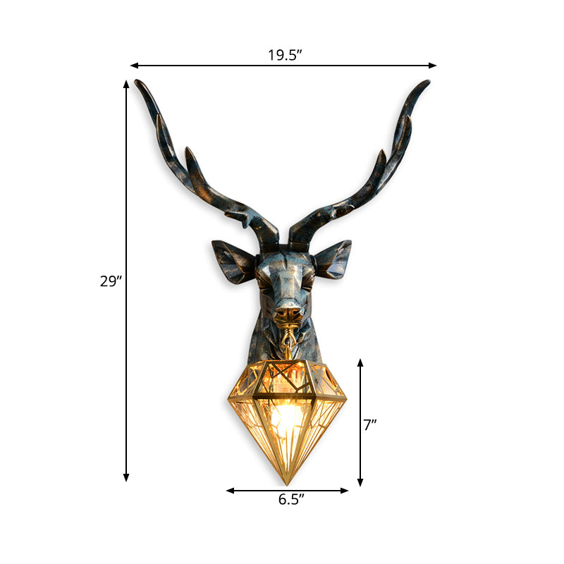 Elk Resin Wall Sconce Lamp Lodge Style 1 Light Indoor Bronze Wall Mount Light with Diamond Cage Shade, 14.5"/19.5" W