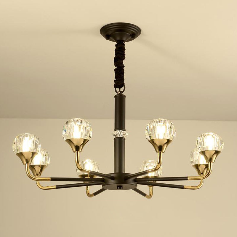 Globe Pendant Chandelier moderniste Crystal biseauté 6/8/10 Bulbes en laiton plafond Light, 22,5 "/ 26" / 30 "de largeur