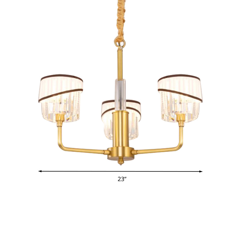MODERNE 3 têtes CHANDELIER LICHING BRASS CYLINDRICAL HORDING LUMING Kit avec Crystal Shade