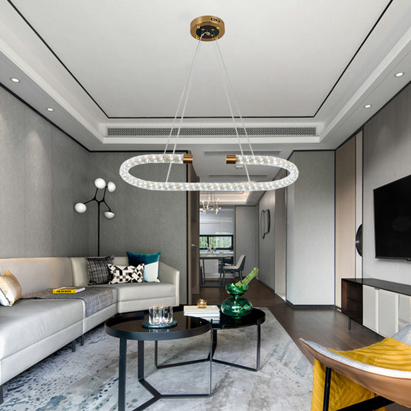 Bend Chandelier Light Modern Crystal 31.5"/39"/47" Wide LED Brass Suspended Lighting Fixture