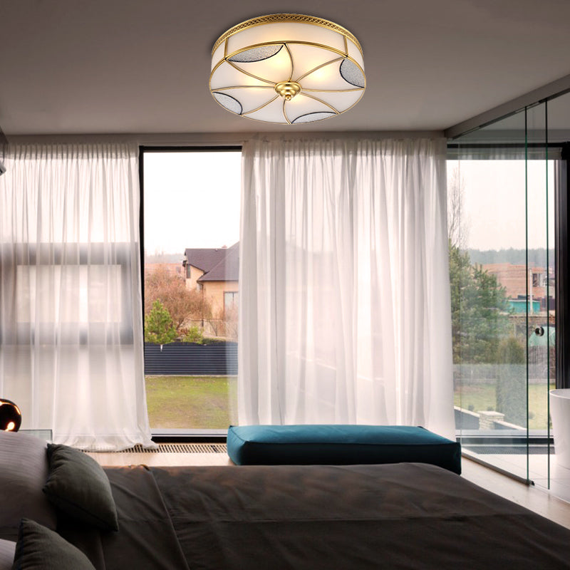 Goud 4/6 lampen plafondmontage vintage stijl gebogen matglazen paneel drum inbouwlamp voor woonkamer, 18"/21,5" W