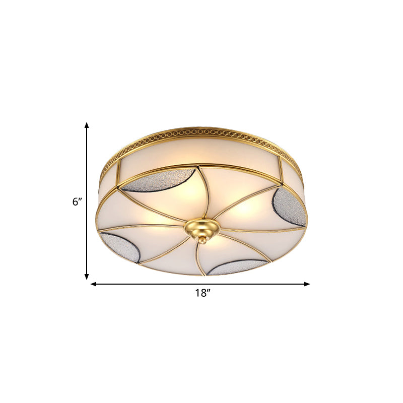 Goud 4/6 lampen plafondmontage vintage stijl gebogen matglazen paneel drum inbouwlamp voor woonkamer, 18"/21,5" W