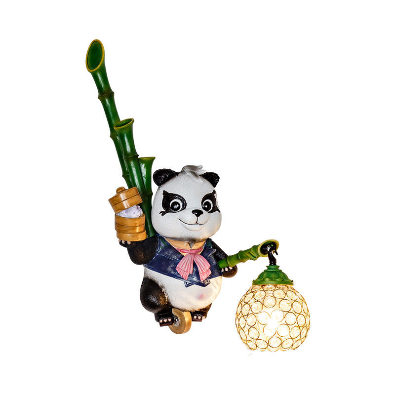 Dome Shade Wall Mount Light Loft Style Clear Crystal 1 Bulb Hallway Wall Lighting with Panda Backplate in Black/Red/Yellow