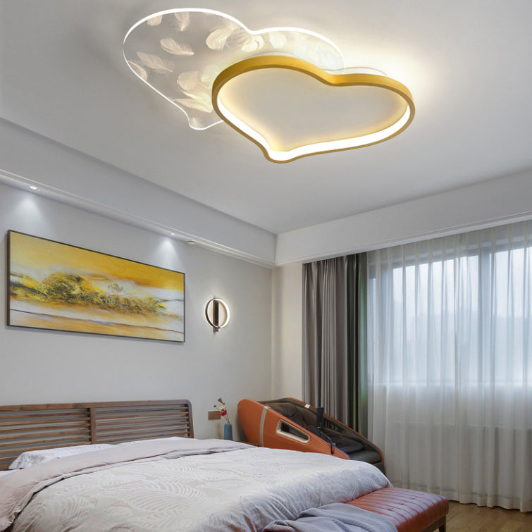 Style contemporain DEL Metal LED Flush Light Fixture Feather Ceiling Flush Mount for Bedroom