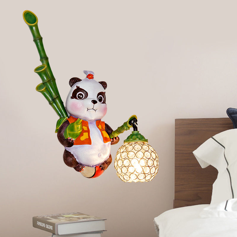 Dome Shade Wall Mount Light Loft Style Clear Crystal 1 Bulb Hallway Wall Lighting with Panda Backplate in Black/Red/Yellow