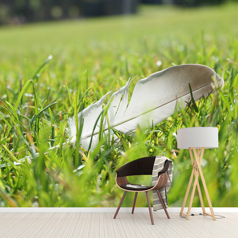 Contemporary Feather Mural Wallpaper Stain Resistant Wall Covering for Living Room