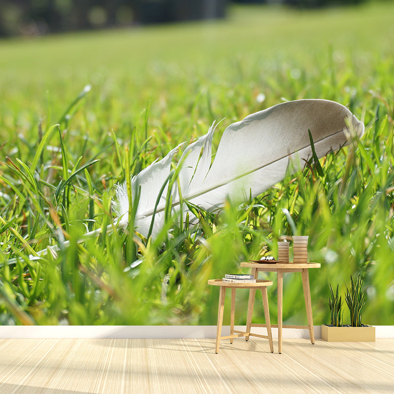 Contemporary Feather Mural Wallpaper Stain Resistant Wall Covering for Living Room