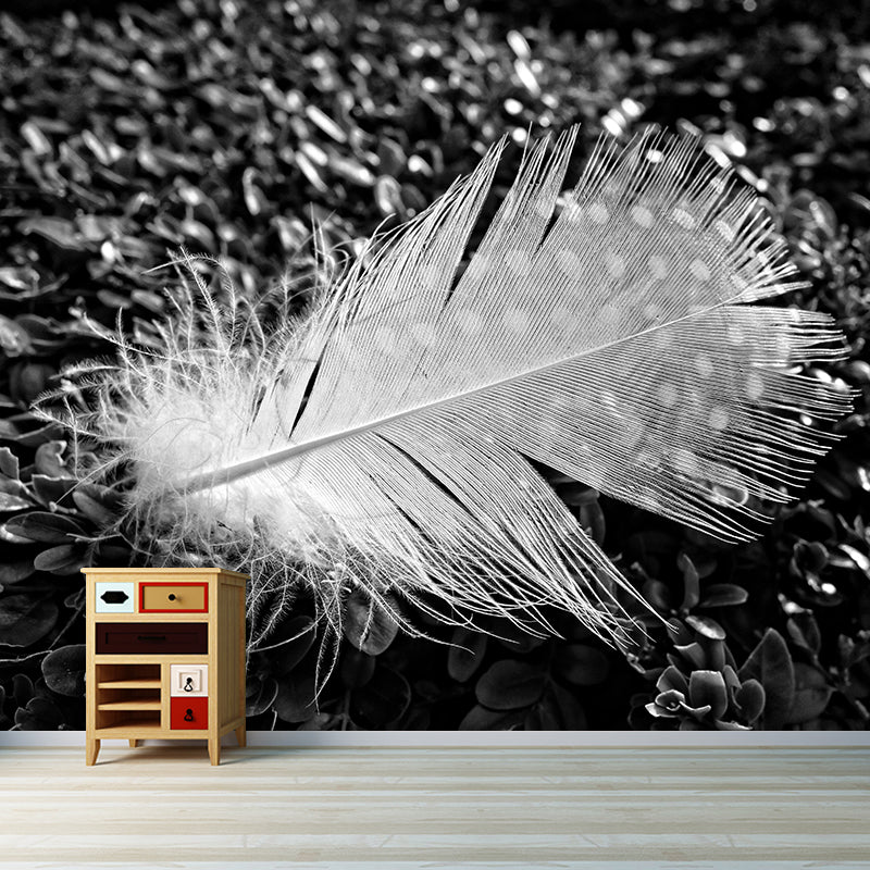 Contemporary Feather Mural Wallpaper Stain Resistant Wall Covering for Living Room