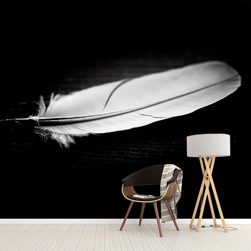Contemporary Feather Mural Wallpaper Stain Resistant Wall Covering for Living Room