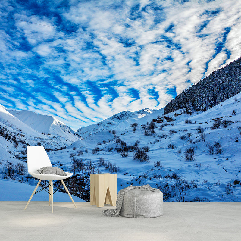 White Snow Mountain Landscape Mural Decal Waterproofing Living Room Wall Decor, Custom-Made