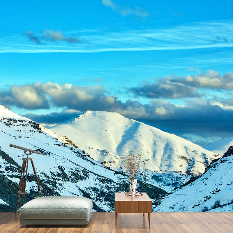 White Snow Mountain Landscape Mural Decal Waterproofing Living Room Wall Decor, Custom-Made