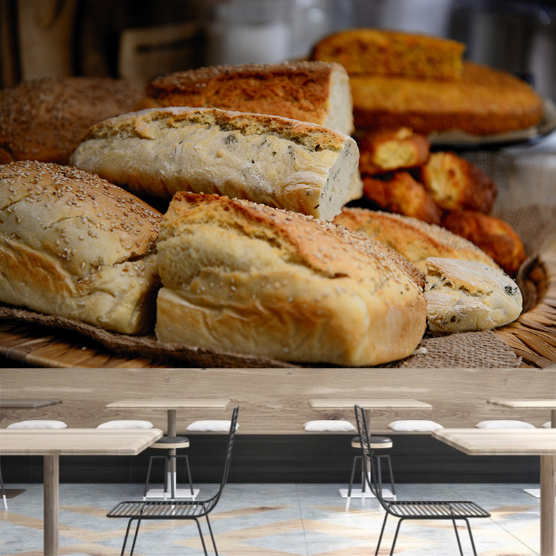 Tempting Bread Mural Wallpaper Water-Resistant Wall Covering for Dessert Shop Decoration