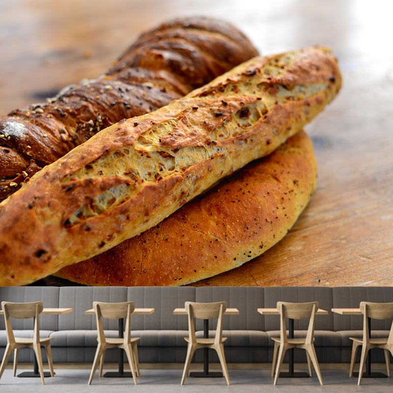 Tempting Bread Mural Wallpaper Water-Resistant Wall Covering for Dessert Shop Decoration