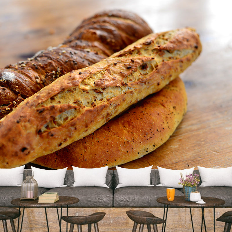 Tempting Bread Mural Wallpaper Water-Resistant Wall Covering for Dessert Shop Decoration