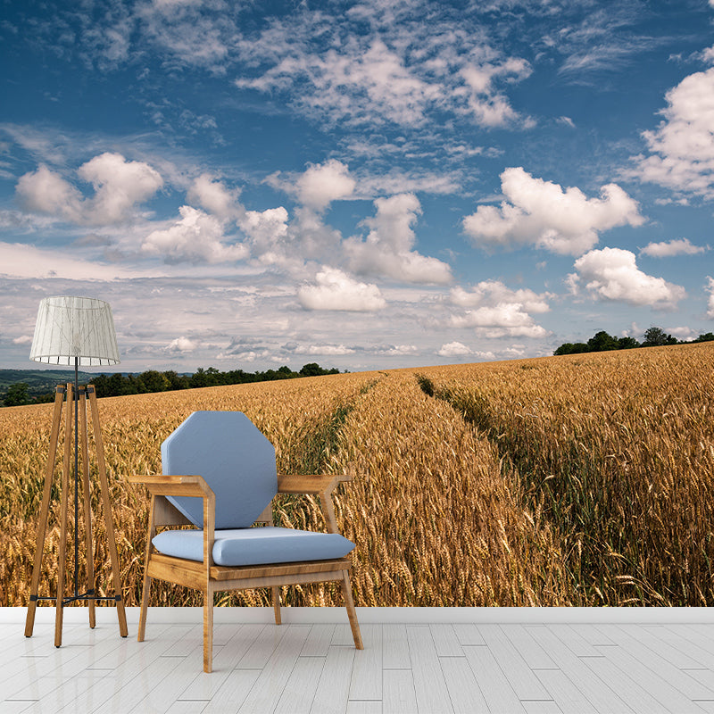 Contemporary Wheat Field Wall Mural Soft Color Waterproofing Wall Art for Gust Room