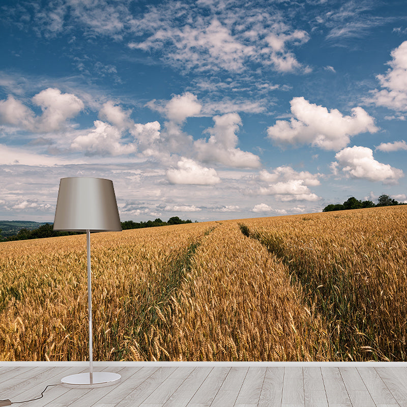 Contemporary Wheat Field Wall Mural Soft Color Waterproofing Wall Art for Gust Room