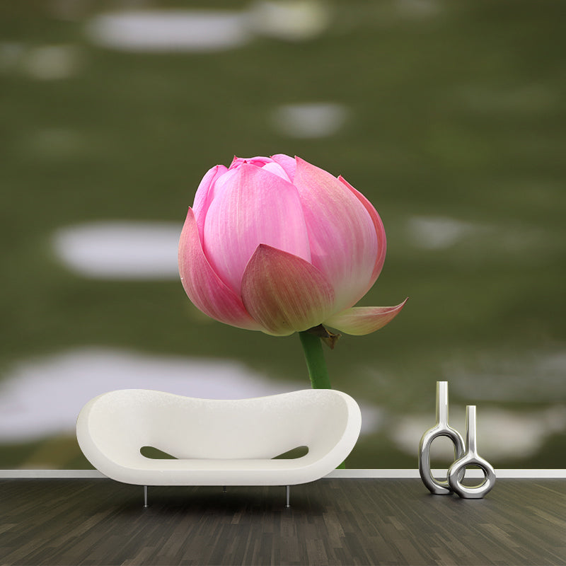 Pure Lotus Mural Wallpaper in Pink Bedroom Decorative Wall Covering, Custom-Printed