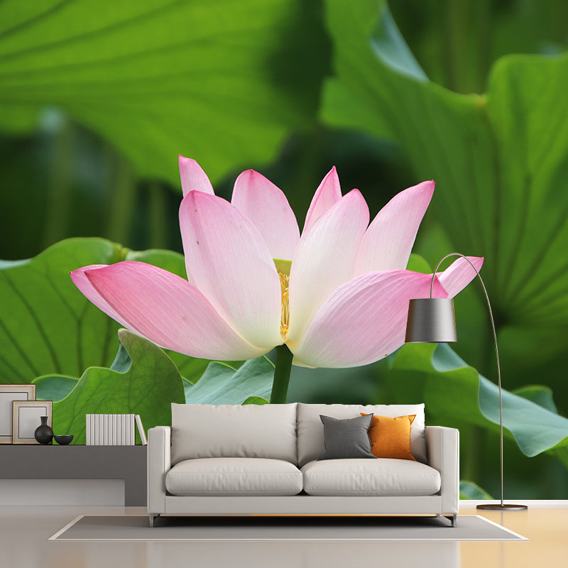 Pure Lotus Mural Wallpaper in Pink Bedroom Decorative Wall Covering, Custom-Printed