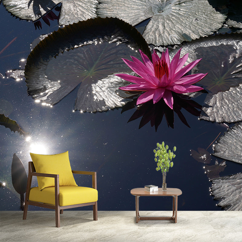 Blooming Flower Wall Mural Water-Resistant Contemporary Wall Covering for Bedroom