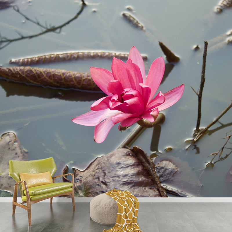 Blooming Flower Wall Mural Water-Resistant Contemporary Wall Covering for Bedroom