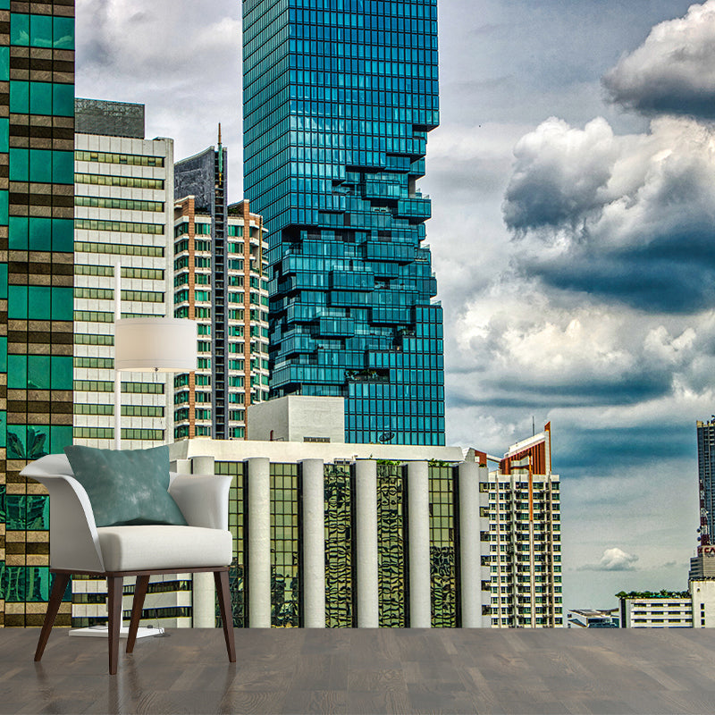 Thai Urban Architecture Wall Covering for Meeting Room, Moisture Resistant