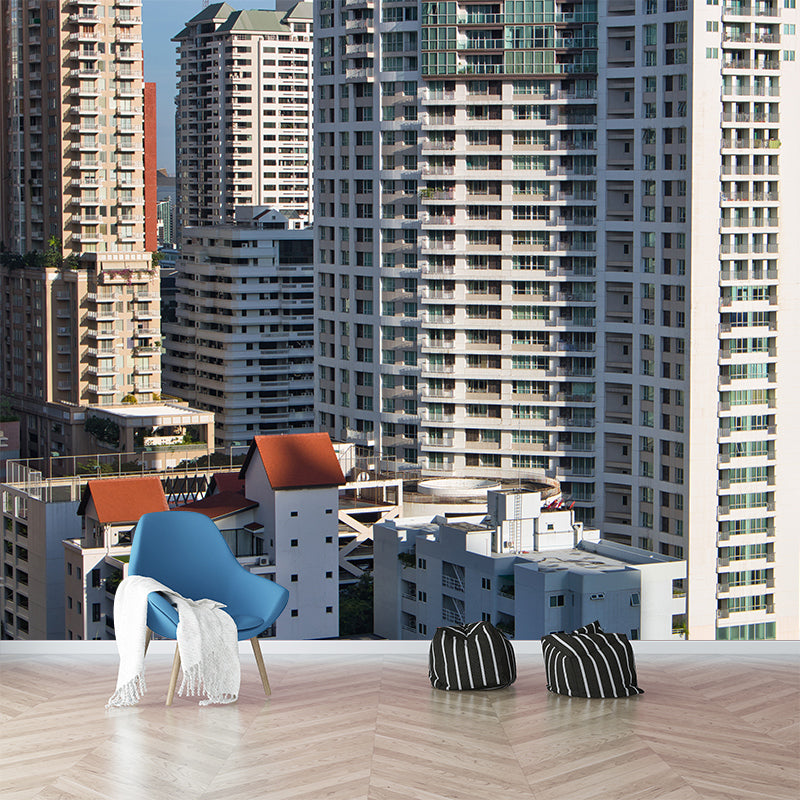 Thai Urban Architecture Wall Covering for Meeting Room, Moisture Resistant