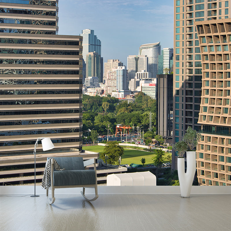 Thai Urban Architecture Wall Covering for Meeting Room, Moisture Resistant