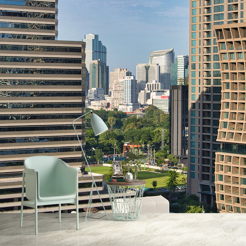 Thai Urban Architecture Wall Covering for Meeting Room, Moisture Resistant