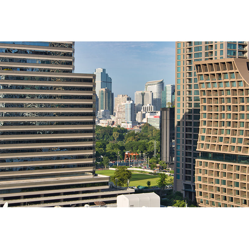 Thai Urban Architecture Wall Covering for Meeting Room, Moisture Resistant