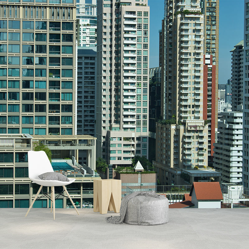 Thai Urban Architecture Wall Covering for Meeting Room, Moisture Resistant