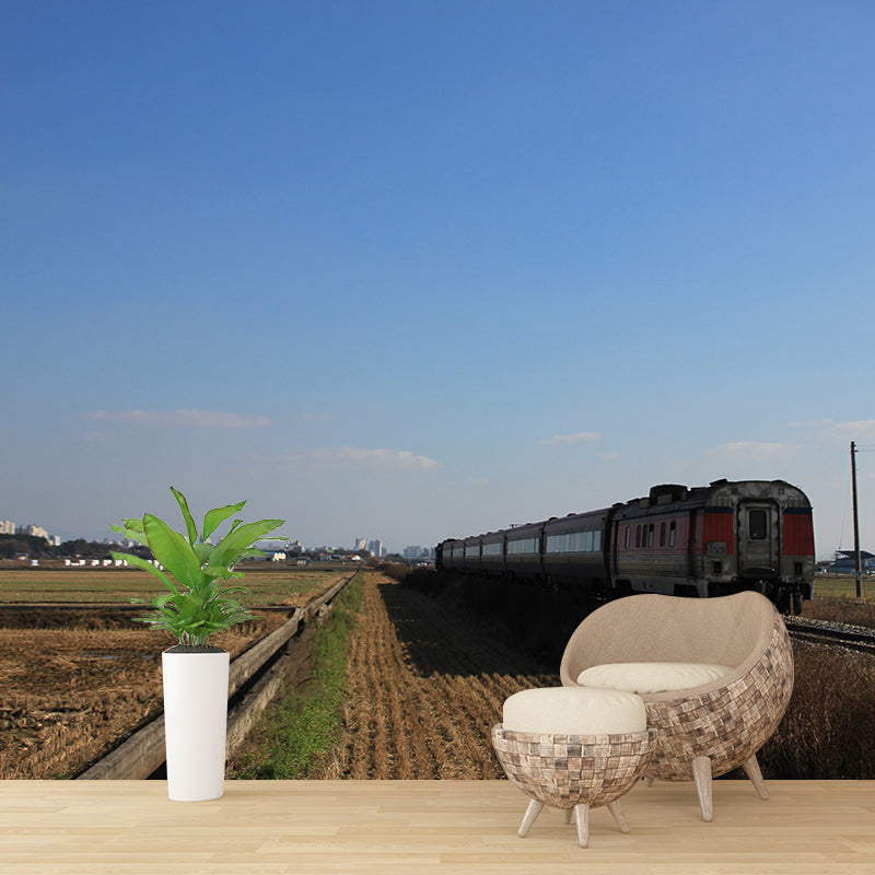 Train Mural Wallpaper Modern Transportation Stain Resistant Wall Covering