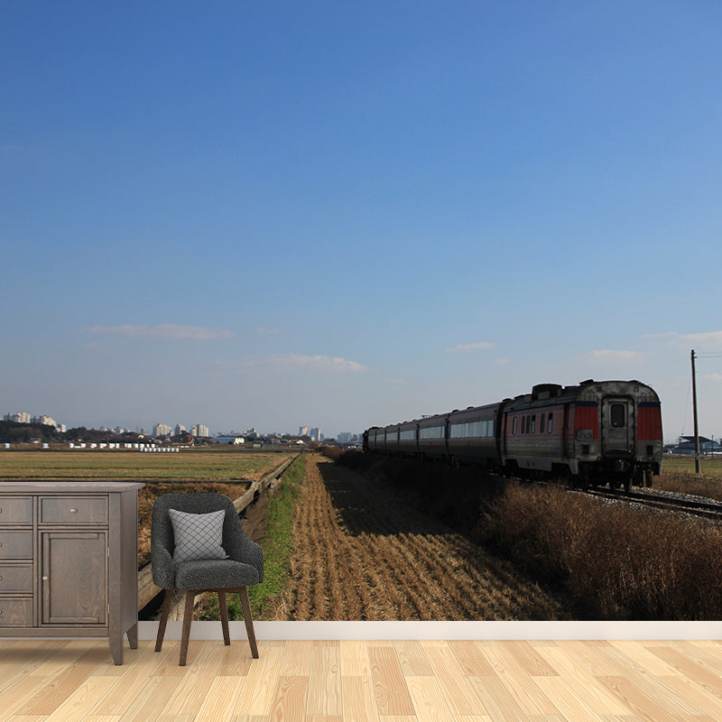 Train Mural Wallpaper Modern Transportation Stain Resistant Wall Covering