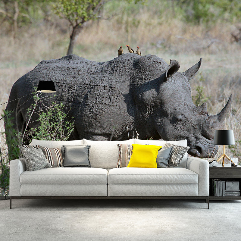 Photography Rhino Mural Wall Decor Mildew Resistant Living Room Wall Mural Wall Art