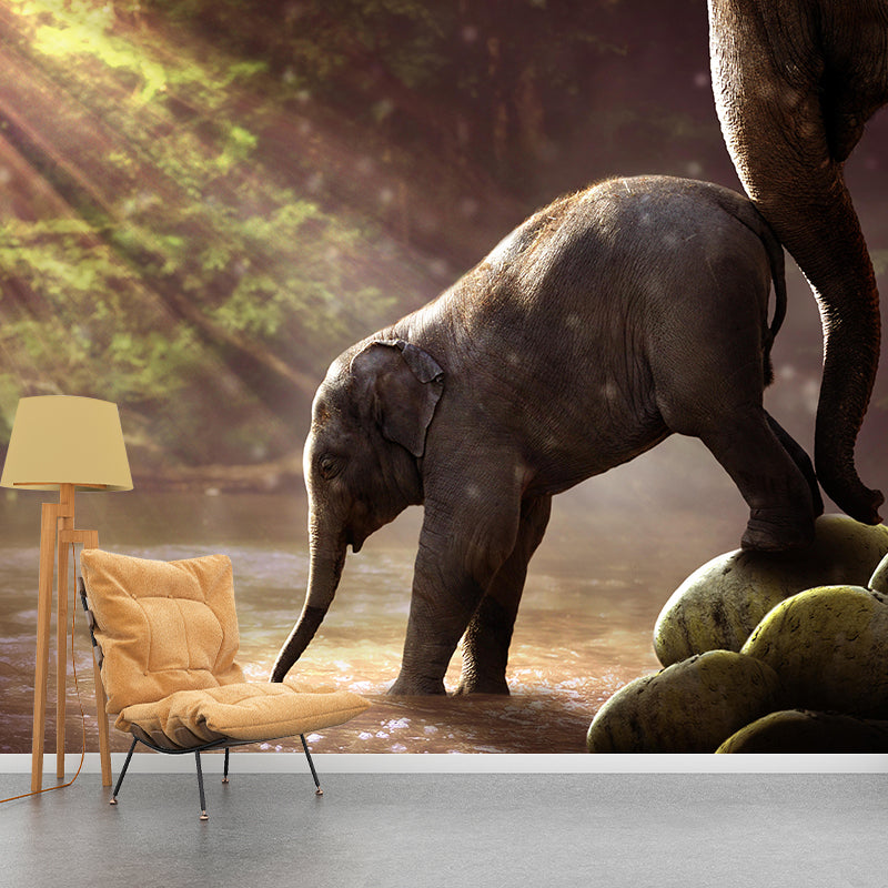 Photography Baby Elephant Mural Wall Decor Mildew Resistant Living Room Wall Mural Wall Art