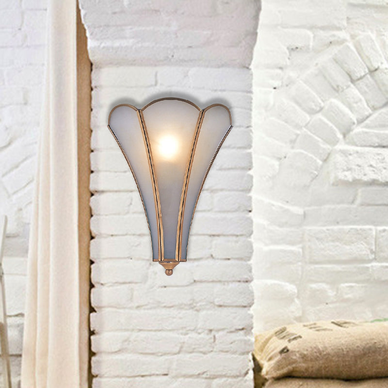 Petal Frosted Glass Wall Mount Lamp Classic 1 Bulb Gold Finish Sconce Light Fixture