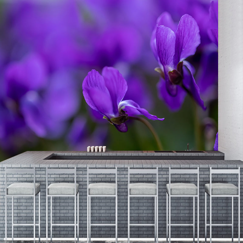 Violet Flower Wall Mural Moisture Protection Modern Living Room Wall Covering