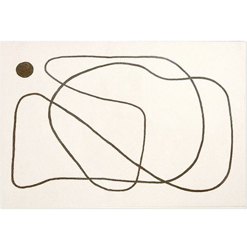 White Tone Simple Area Rug Polyester Abstract Lines Rug Non-Slip Backing Indoor Rug for Living Room