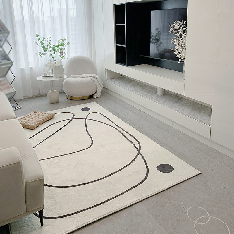 White Tone Simple Area Rug Polyester Abstract Lines Rug Non-Slip Backing Indoor Rug for Living Room