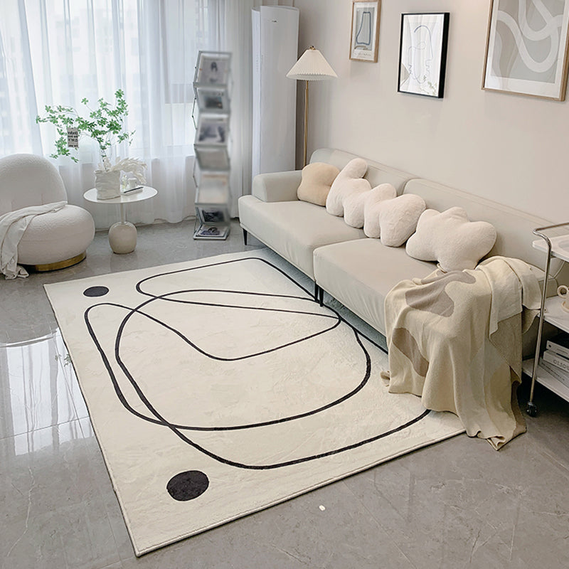White Tone Simple Area Rug Polyester Abstract Lines Rug Non-Slip Backing Indoor Rug for Living Room