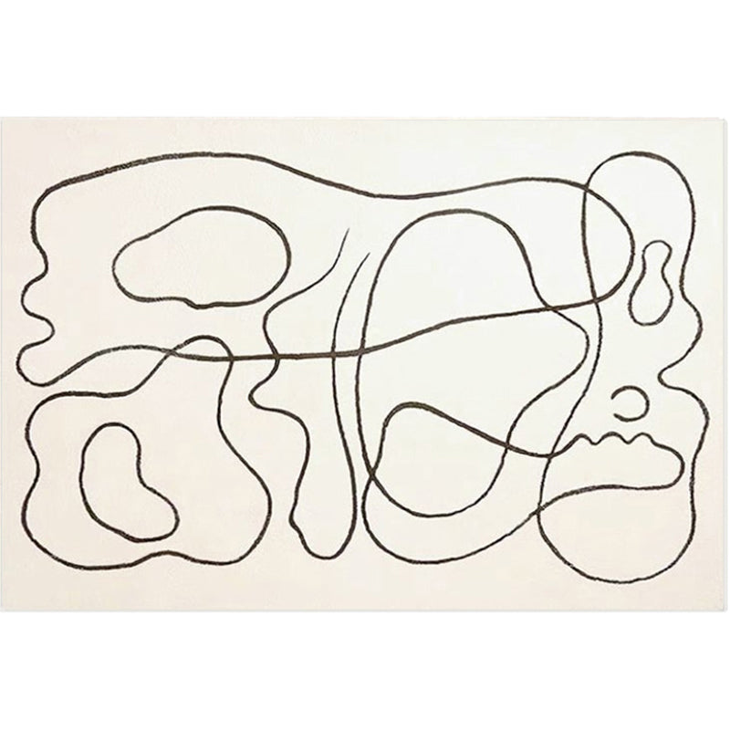 White Tone Simple Area Rug Polyester Abstract Lines Rug Non-Slip Backing Indoor Rug for Living Room