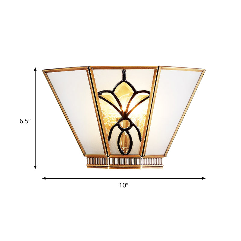 Single Light Trapezoid Sconce Lamp Colonial Opaline Glass Gold Finish Wall Light