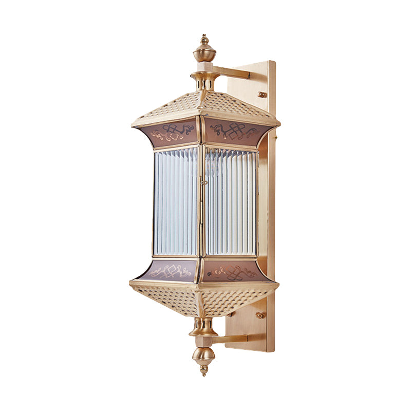 Gold Finish Lantern Sconce Light Classic Frosted Glass 1-Light Wall Mount Lighting