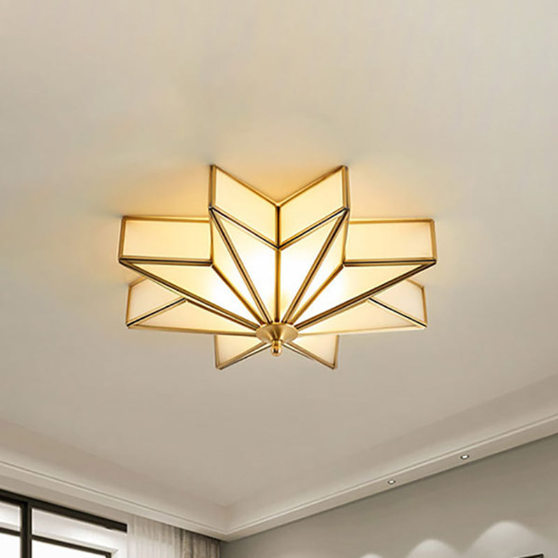 Brass Star Flush Mount Fixture Classic Beveled Frosted Glass 4-Light Living Room Flush Ceiling Light