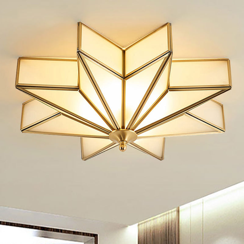 Brass Star Flush Mount Fixture Classic Beveled Frosted Glass 4-Light Living Room Flush Ceiling Light