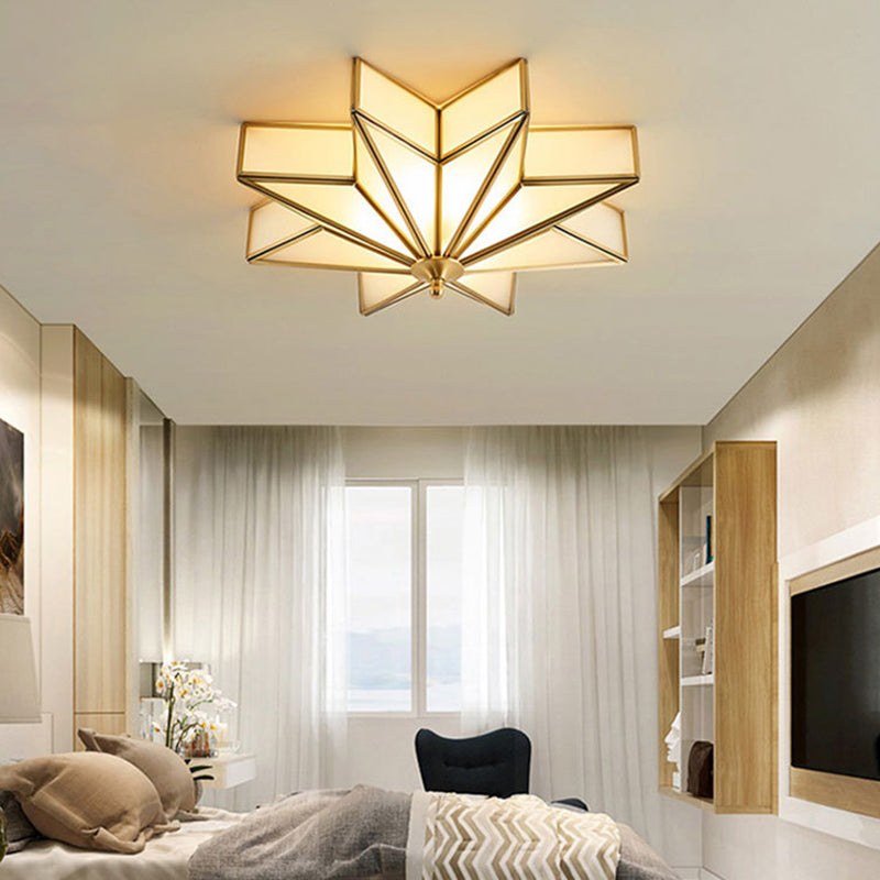 Brass Star Flush Mount Fixture Classic Beveled Frosted Glass 4-Light Living Room Flush Ceiling Light