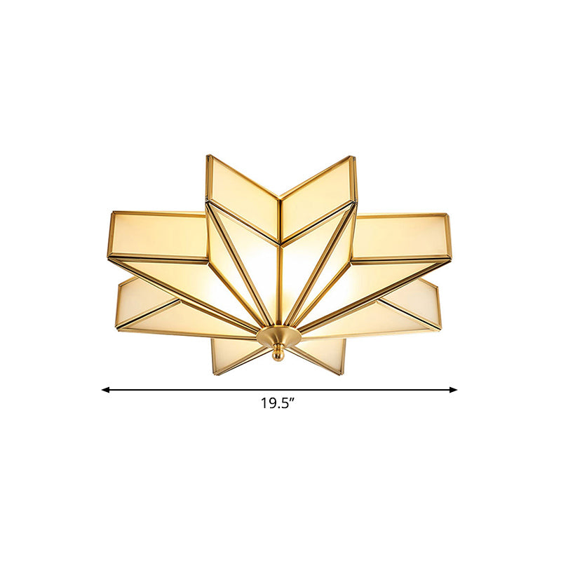 Brass Star Flush Mount Fixture Classic Beveled Frosted Glass 4-Light Living Room Flush Ceiling Light