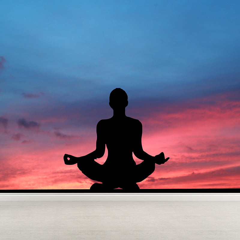 Contemporary Yoga Hobby Mural Mildew Resistant Covering for Accent Wall Fire Mural