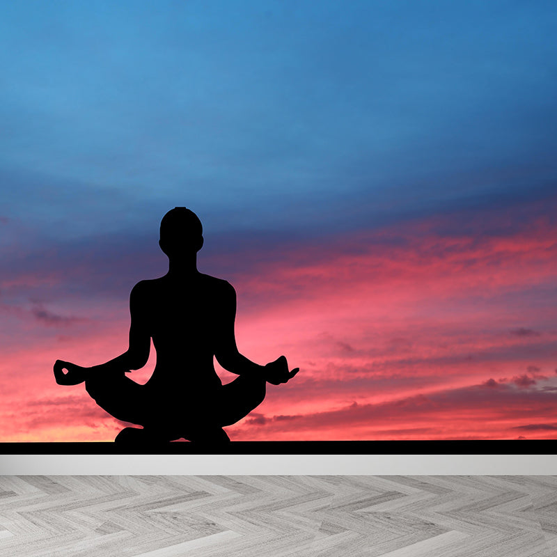 Contemporary Yoga Hobby Mural Mildew Resistant Covering for Accent Wall Fire Mural