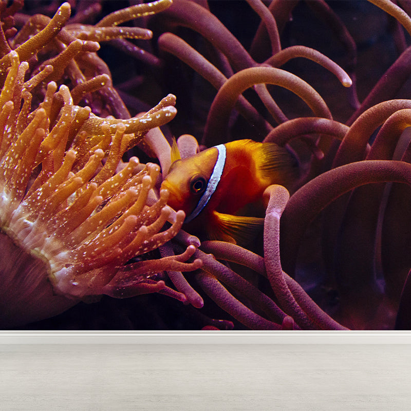 Tropical Seabed Mural Full Size Clownfish Pattern Wall Decoration for Living Room
