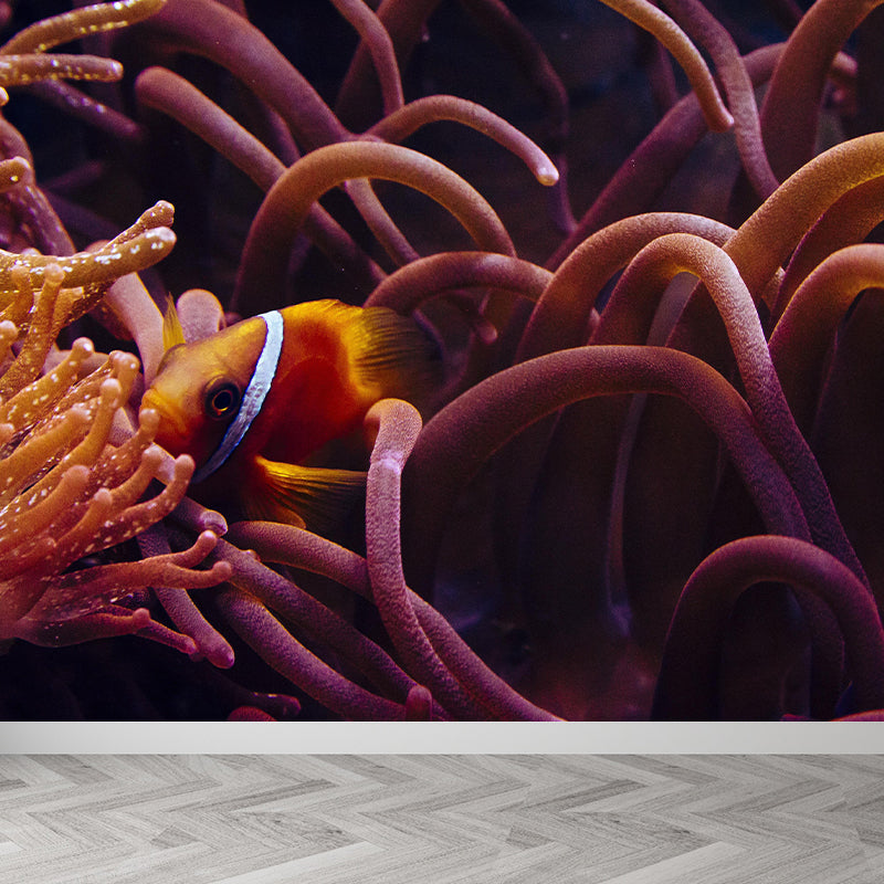 Tropical Seabed Mural Full Size Clownfish Pattern Wall Decoration for Living Room